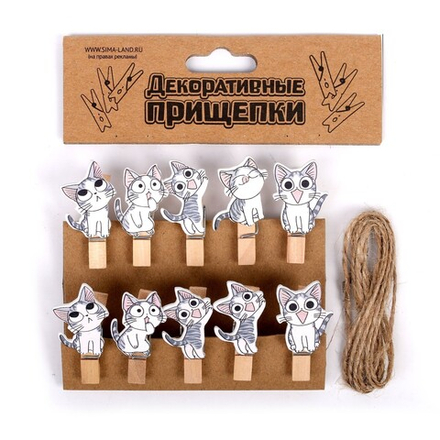 Набор для фото и декора "Котята", в наборе прищепки 10 шт, веревка 100 см. 3588778