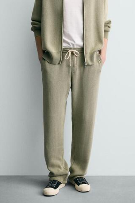 ZARA БРЮКИ ИЗ РЕЛЬЕФНОГО ТРИКОТАЖА, ЗЕЛЕНЫЙ