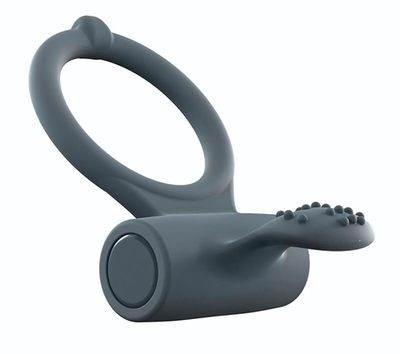 Серое перезаряжаемое эрекционное кольцо с вибрацией Power Clit (Цвет: серый)