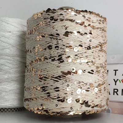 GLAMOUR Хлопок, пайетки, 240м/100гр. Светлый кремовый, золотисто-медные пайетки.