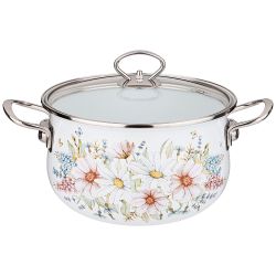 КАСТРЮЛЯ ЭМАЛИРОВАННАЯ AGNESS СО СТЕКЛЯННОЙ КРЫШКОЙ СЕРИЯ "ДВОРЦОВЫЙ ПАРК" 3.6 Л, 22*13 СМ