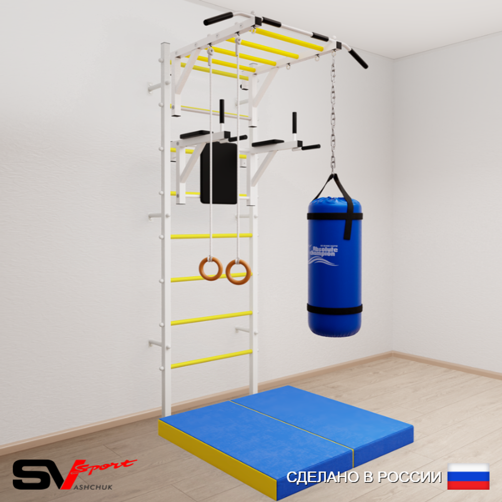 Шведская стенка Sv Sport 5415 (Турник рукоход/Брусья/Кольца/Цепь/Мешок 15кг/Мат 1м)