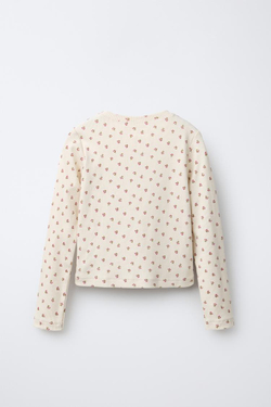 ZARA ФУТБОЛКА С ЦВЕТОЧНЫМ ПРИНТОМ И НАДПИСЬЮ, БЕЖЕВЫЙ