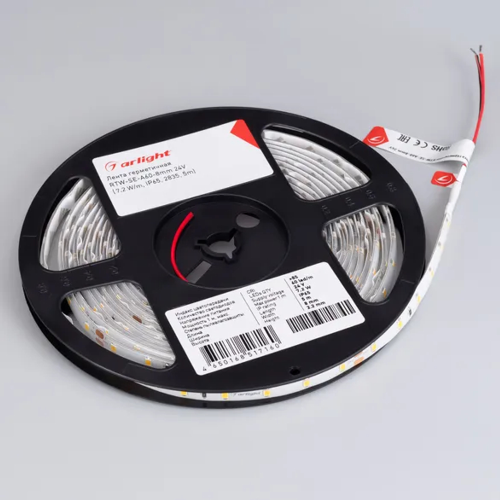 Светодиодная лента герметичная RTW-SE-A60-8mm 24V White6000 (7.2 W/m, IP65, 2835, 5m) (Arlight, 7.2 Вт/м, IP65) 020522(2)