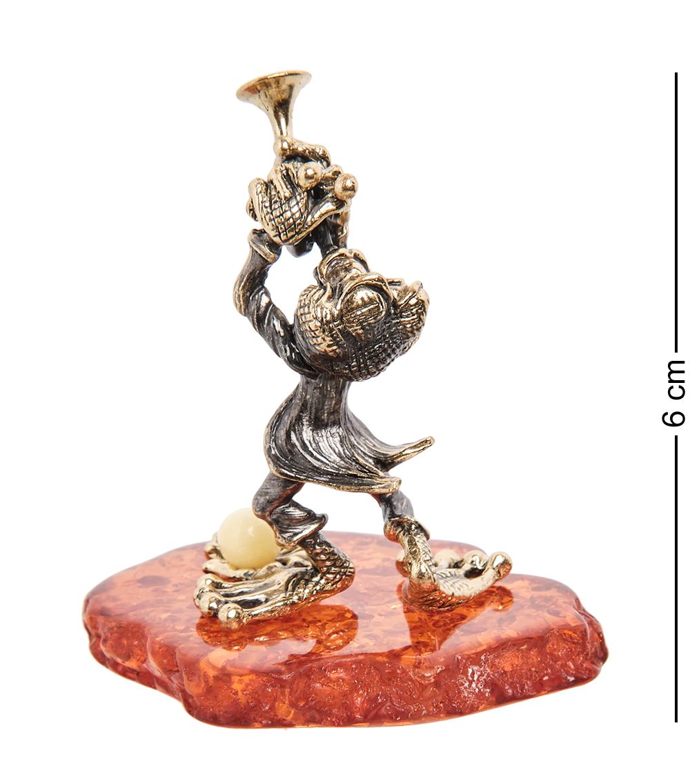 Народные промыслы AM-2150 Фигурка «Лягушка с трубой» (латунь, янтарь)