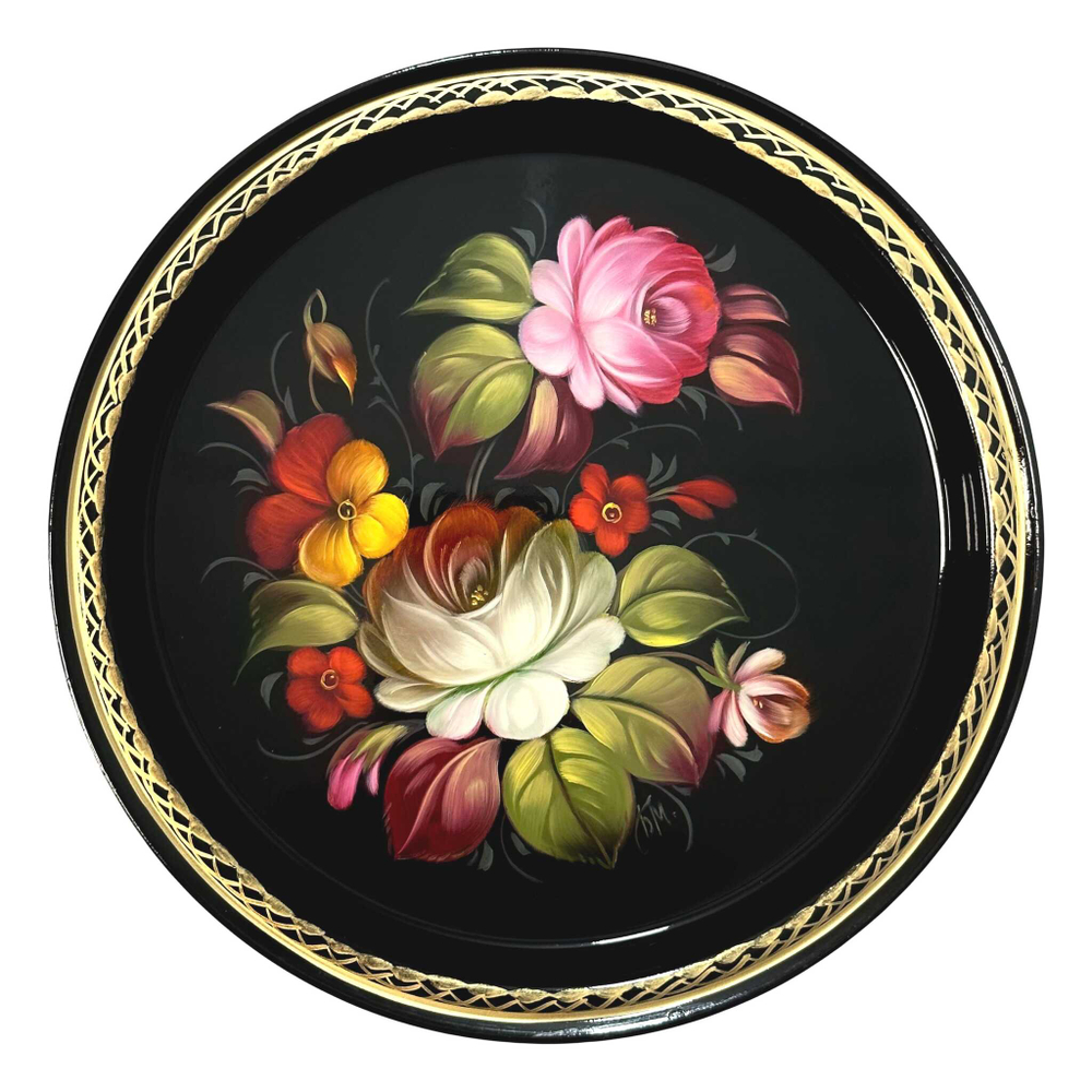 Жостовский поднос декоративный, размер 22 см (A5), металлический