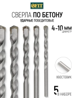 FIT Сверла по бетону кирпичу 4, 5, 6, 8, 10 мм 5 шт победитовые ударные