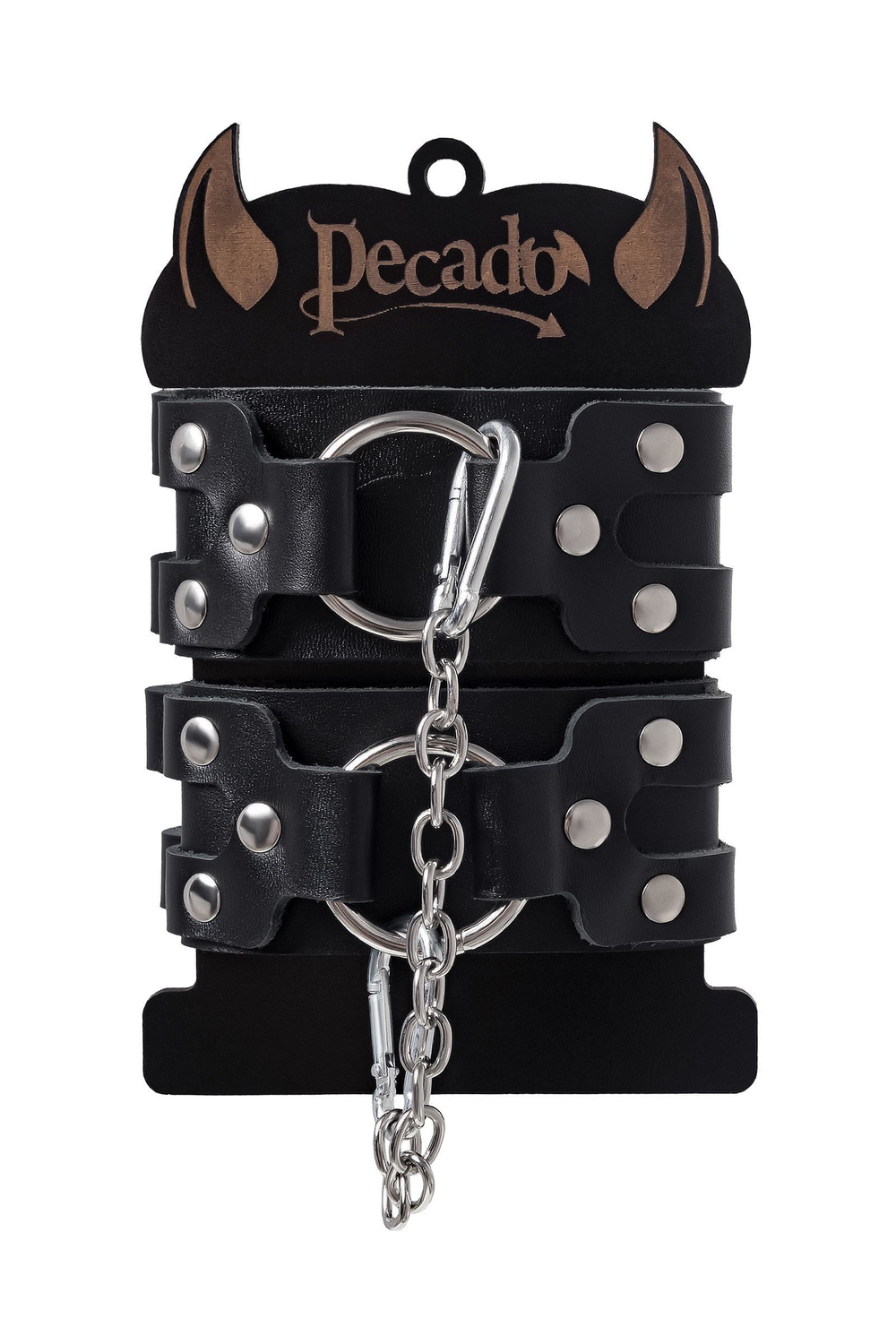 Черные кожаные оковы с двумя ремешками (Цвет: черный)