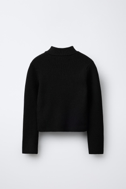 ZARA X CHAMPION ® ДЖЕМПЕР В РУБЧИК С ВОРОТНИКОМ-СТОЙКОЙ, ЧЕРНЫЙ