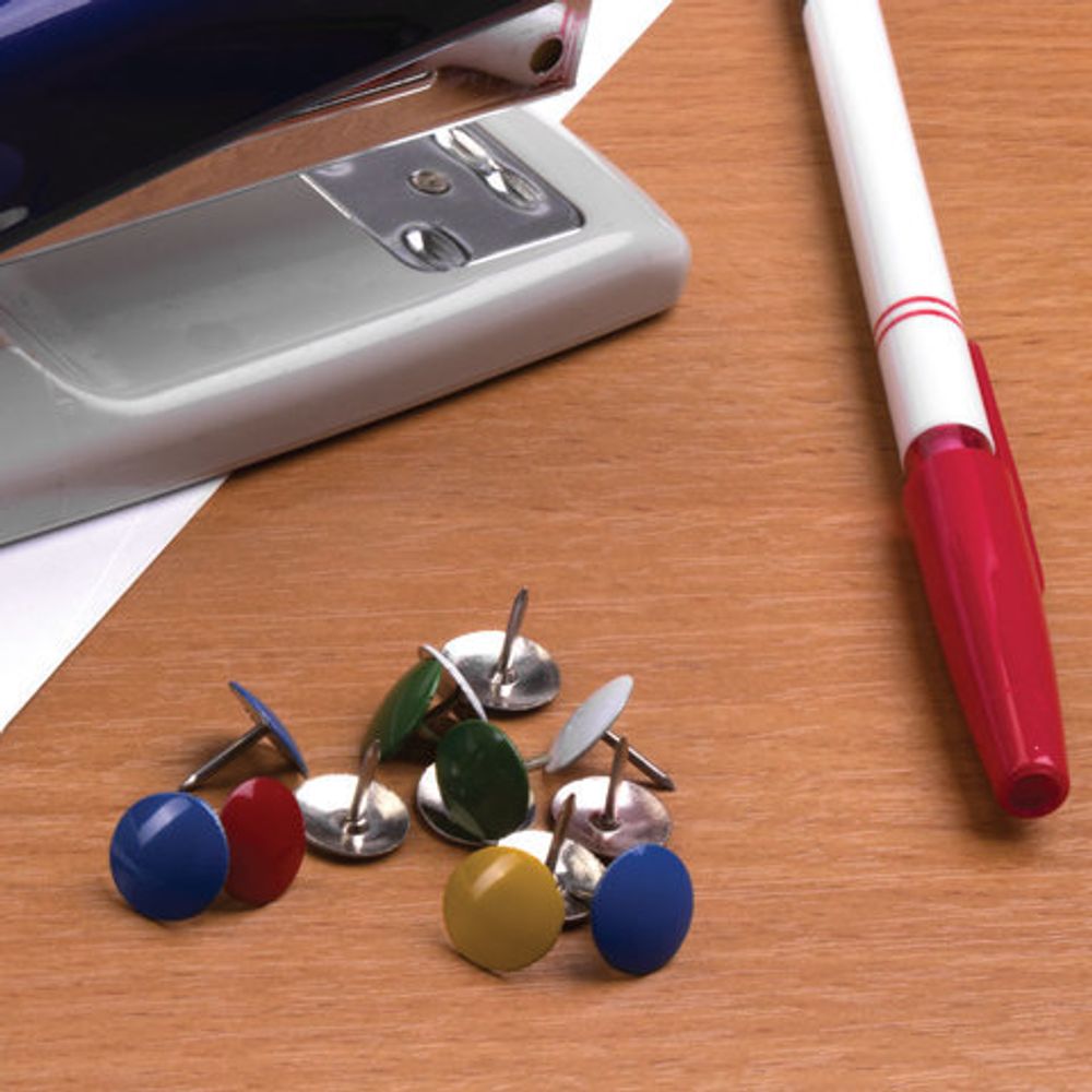 Кнопки канцелярские BRAUBERG, металлические, цветные, 10 мм, 50 шт., в картонной коробке, 220554