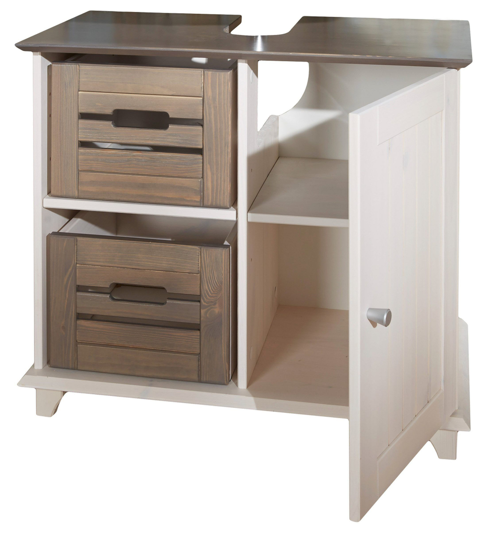 Корзина для хранения  "Венеция", из сосны набор 2 шт, белый воск/ фронт-серый бейц лак