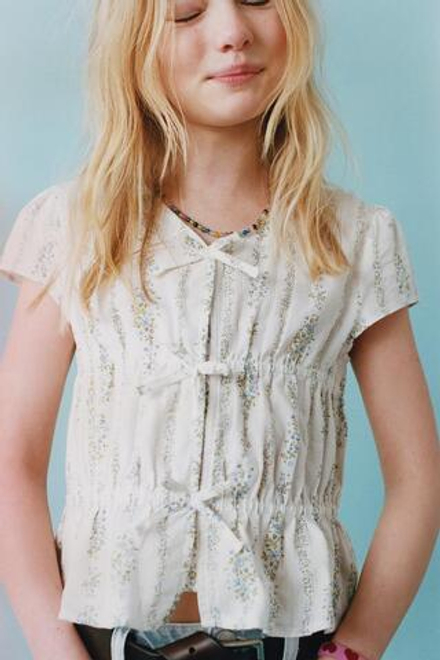 ZARA ТОП С ЦВЕТОЧНЫМ ПРИНТОМ, ЭКРЮ