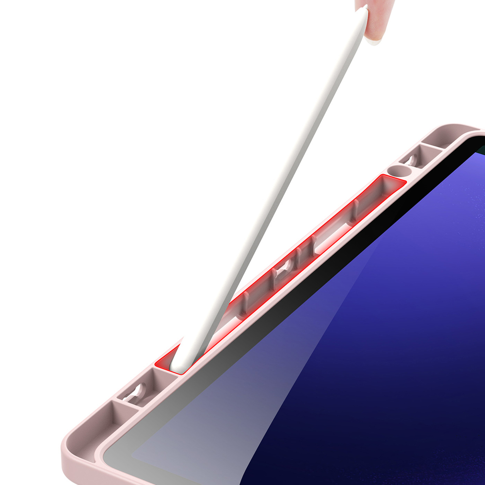 Чехол книжка розового цвета от Dux Ducis для Samsung Galaxy Tab S9, Tab S9 FE и Tab S10 FE, серия Magi Series Case, с держателем Pencil и функцией автоматического перехода в спящий режим