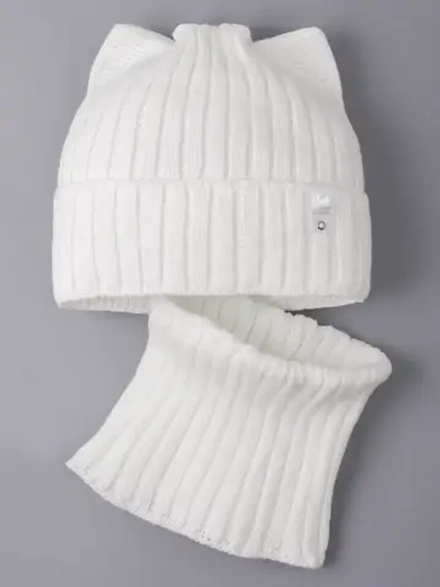 Шапка для девочки осенняя c ушками и снуд