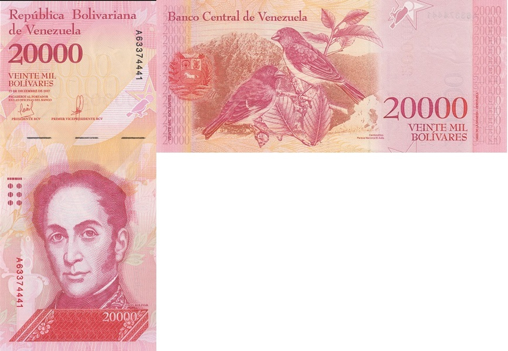 Венесуэла 20000 боливар 2016-2017 Красные птицы-чижи с черными капюшонами UNC