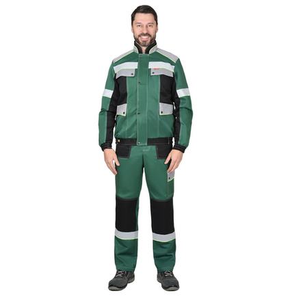 Костюм СИРИУС-ПОЛИНОМ муж., кур. кор., п/к. зеленый с черным и св.серым и СОП 50мм