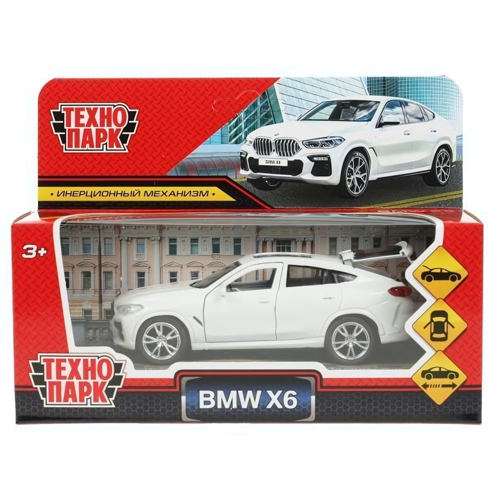 Модель ин. мет. "BMW X6" 12см, двери, багаж, белый, коробка X6-12-WH (Технопарк)