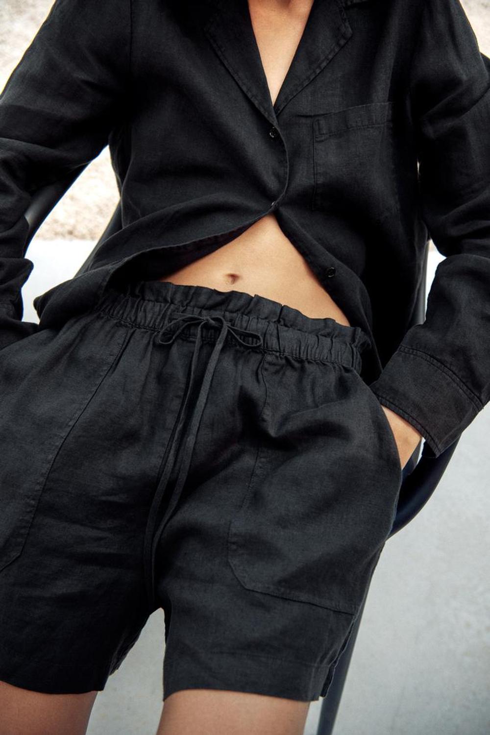 ZARA ШОРТЫ ИЗ 100% ЛЬНА — ZW COLLECTION, ЧЕРНЫЙ
