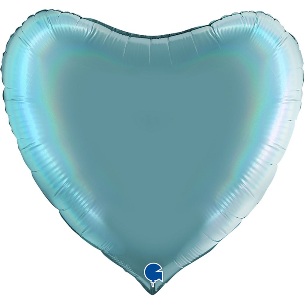 Шар (36''/91 см) Сердце, Лазурно-голубой, Голография (БГ-150)