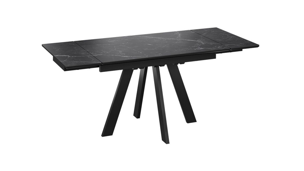 Стол кухонный обеденный раздвижной Черный муар/Керамика матовая черный мрамор 120(180)х80х77 см