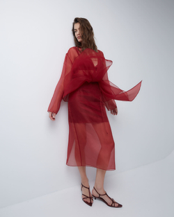 Юбка из шелковой органзы бордо