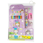 Набор школьный c альбомом для рисования 12 листов, 12 цветных карандашей, 2 простых карандаша, ластик и точилка, Девочка