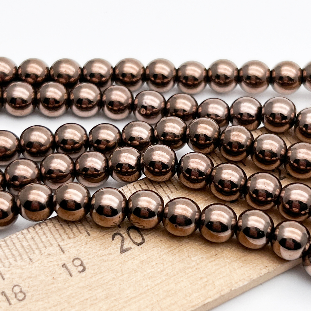 Гематит Шар бусины (имитация), цвет коричневый, диаметр около 6 мм, цена за отрезок 19 см (1/2 нити)