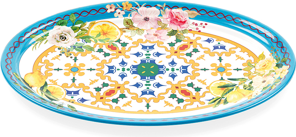 Блюдо сервировочное Guzzini Flowers Lemon, овальное, меламин, 25,5 35,5 см, синее