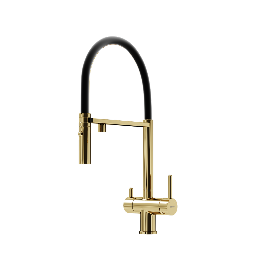Смеситель для кухни Sancos Imola с краном для фильтра и гибким изливом, полированное золото, SC4010ZG