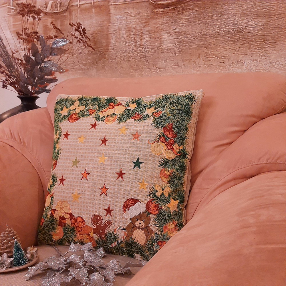 Гобеленовая декоративная наволочка для интерьерной подушки Гирлянда со звездами 47*47