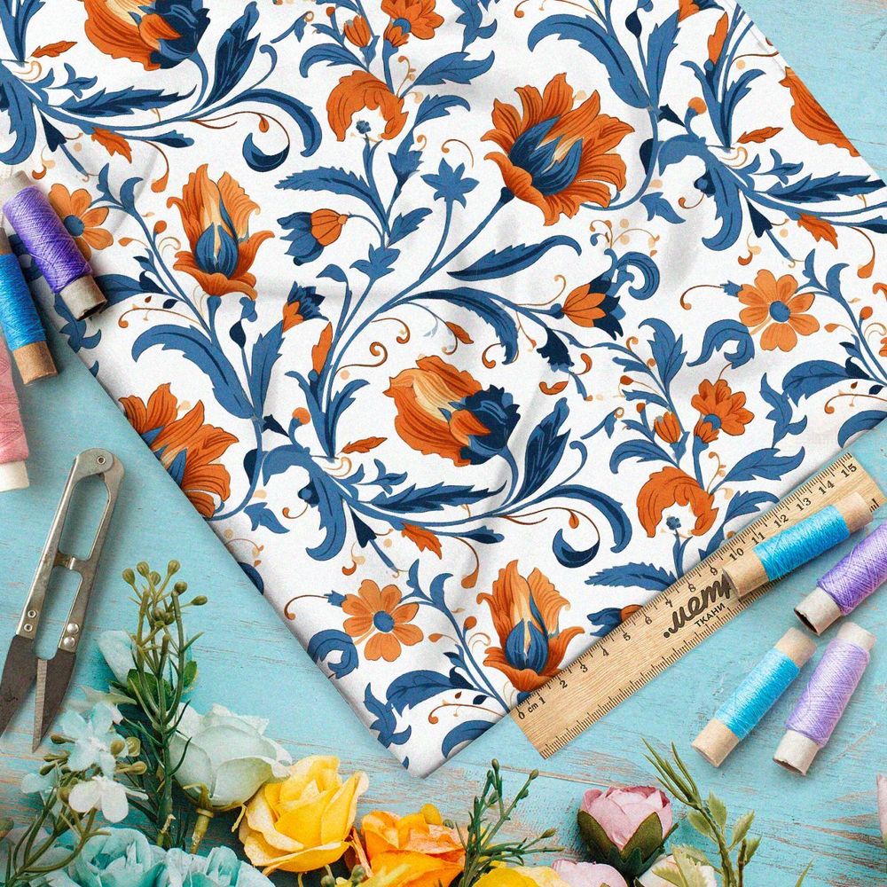 Ткань премиум шелк искусственный Армани сказочные цветы