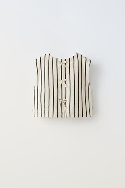 ZARA ТОП В ПОЛОСКУ С БАНТАМИ, МОРСКОЙ СИНИЙ