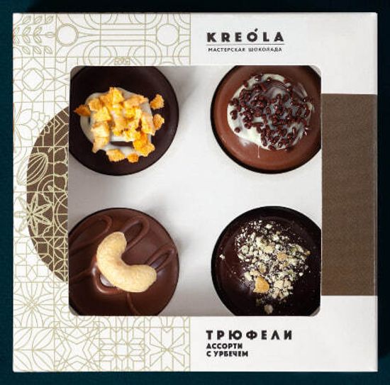 Конфеты "Трюфель ассорти урбеч в темном и молочном шоколаде" ручной работы 4 шт 85 гр