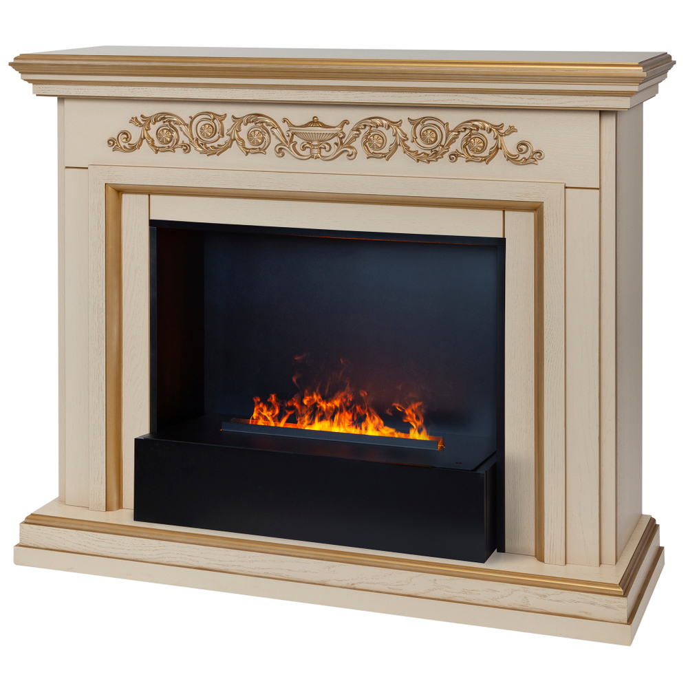 Каминокомплект Real Flame Leticia 26 WT-619G с очагом 3D Cassette 630 Black Panel