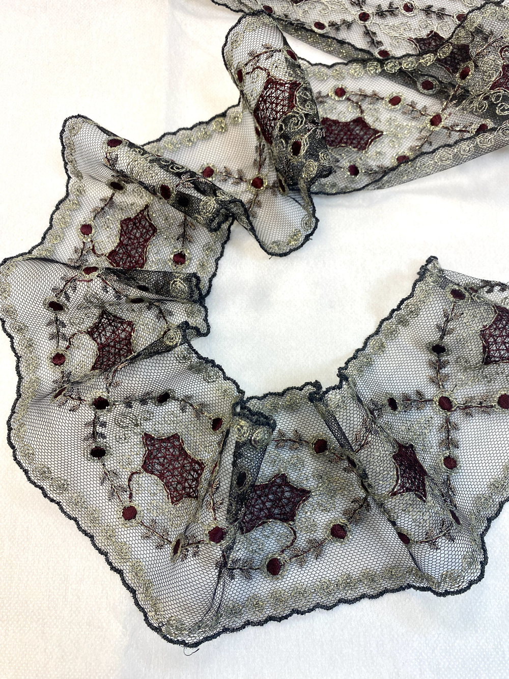 кружево на сетке вышивка шелк/хлопок (Франция) ш-7,5 см цена за 1м