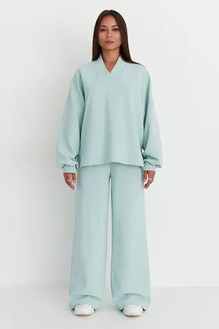 Лонгслив оверсайз из рифленого хлопка цвета мята