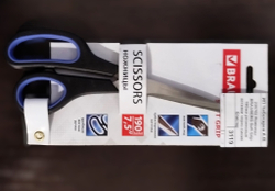230762 Ножницы  BRAUBERG Soft Grip 190мм резиновые вставки черно-синие блистер