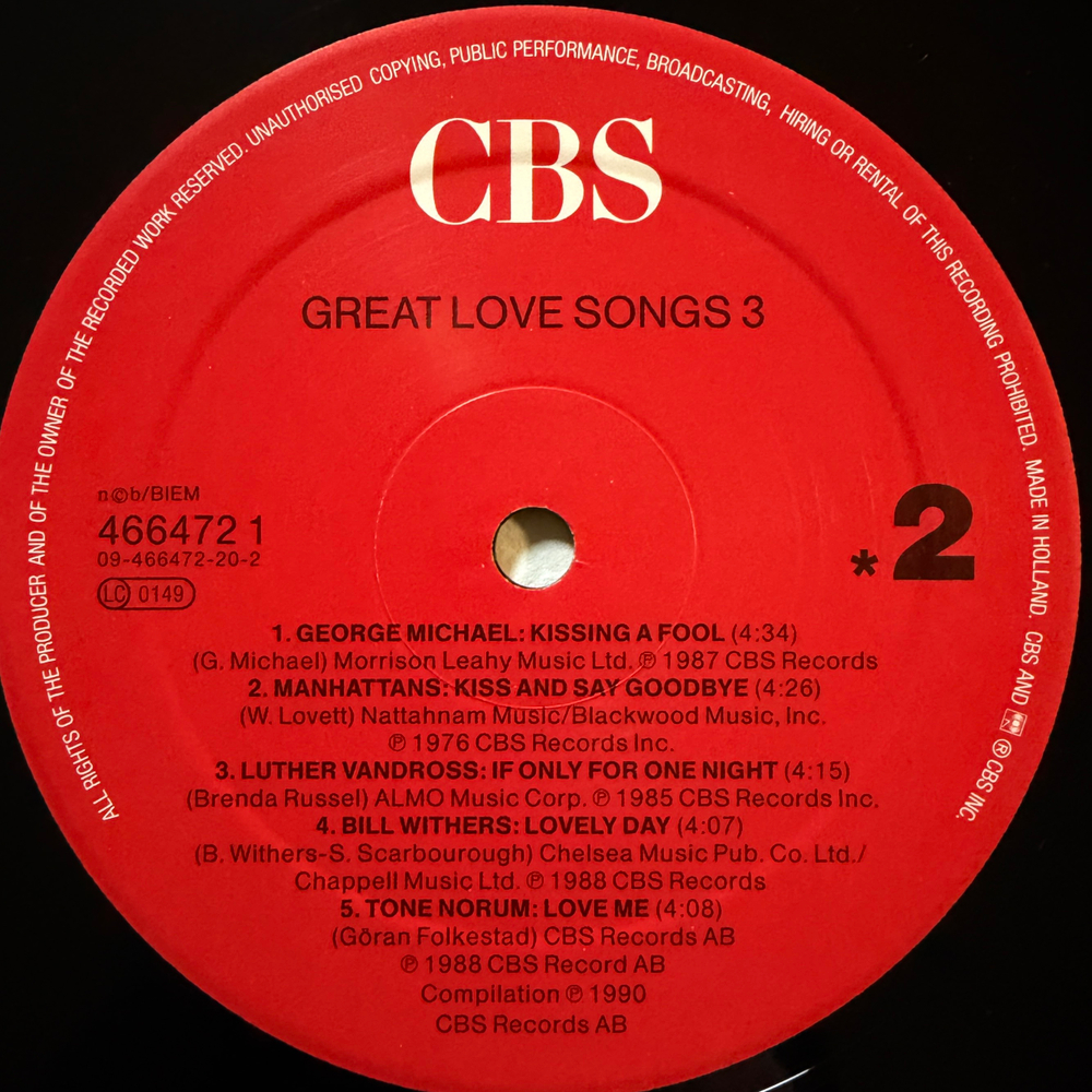 Сборник Great Love Songs 3 2LP (Голландия 1990г.)
