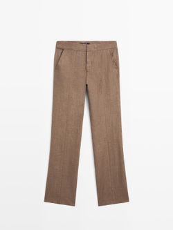 Massimo Dutti Брюки-клеш из 100% льна, коричневый