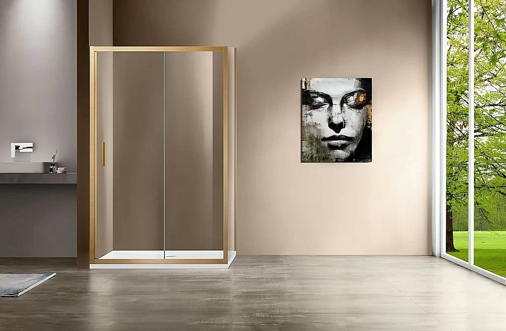 Душевой уголок Vincea Garda VSR-1G8014CLG 140x80 профиль брашированное золото/стекло прозрачное