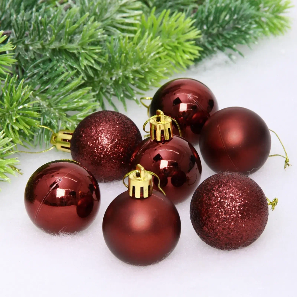 Новогодние шары 4 см (набор 24 шт) «Микс фактур», темный рубин