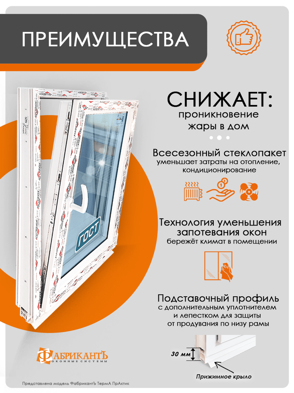 Пластиковое окно 1200 х 800 ТермА ПрАктик