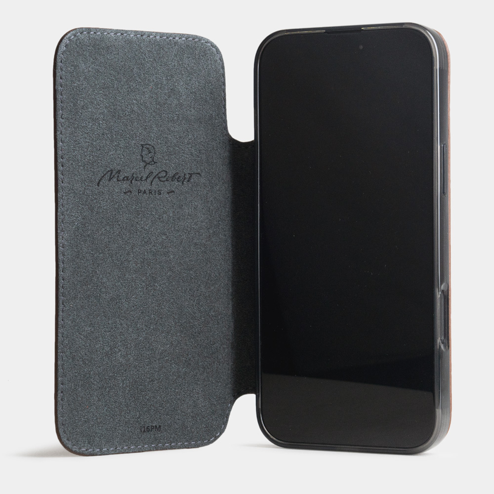 Чехол-книжка кожаная для iPhone 17 Pro Max, теленок цвета шоколад