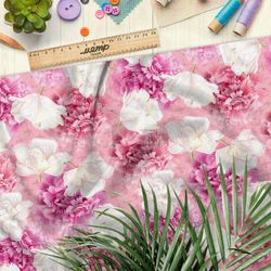 Ткань бифлекс воздушные нежные цветы на розовом фоне