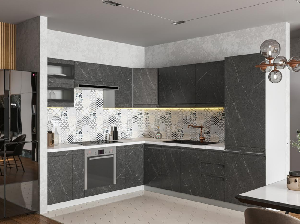 Модульный кухонный гарнитур «Скала» 2400/2800 (Гранит Оникс), ЛДСП/МДФ, ДСВ Мебель