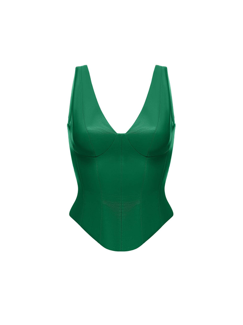 Удлиненный топ из эко-кожи с отстрочками