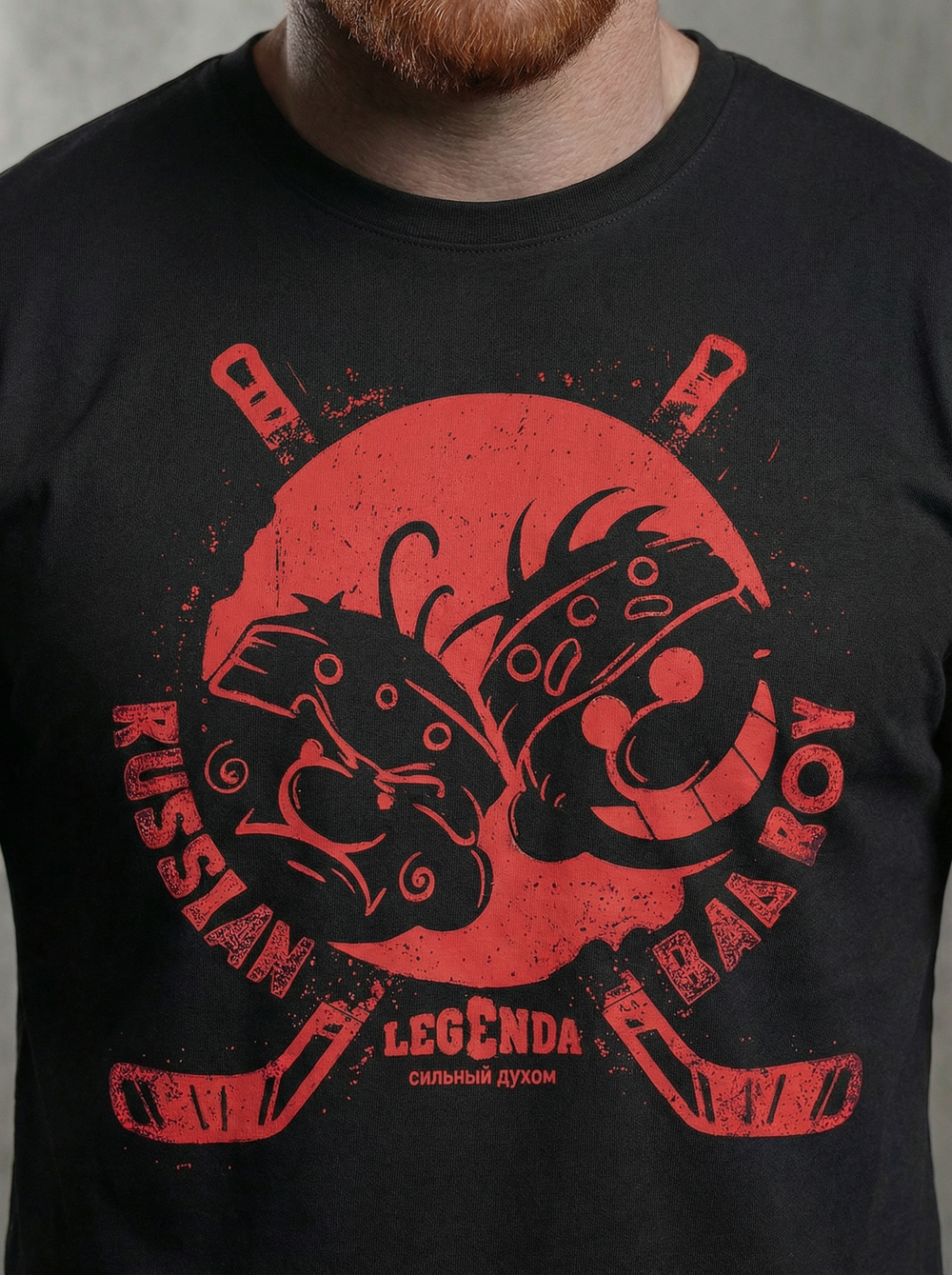 Футболка спортивная хлопковая мужская черная LEGENDA Хоккеисты красные