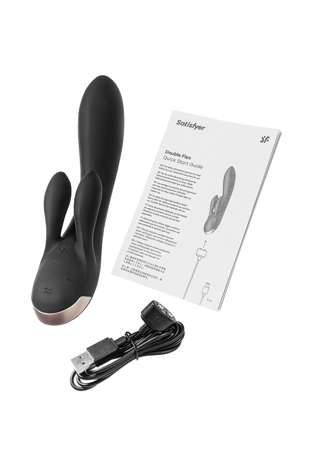 Вибромассажер Satisfyer Double Flex Connect App, черный, силикон