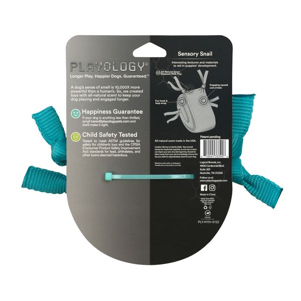 Сенсорная плюшевая улитка Playology PUPPY SENSORY SNAIL для щенков мелких и средних пород 8-16 недель с ароматом арахиса, цвет голубой