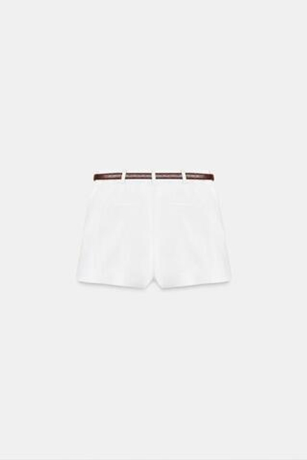 ZARA ШОРТЫ-БЕРМУДЫ С ВЫСОКОЙ ПОСАДКОЙ И РЕМНЕМ, БЕЛЫЙ